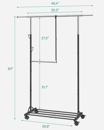 FAVOOSTY Hanging racks for clothes Rack with Wheels Garment racks for hanging clothes racks for hanging clothes Double adjustable Clothes Organizer for kids with Extendable Rod Black