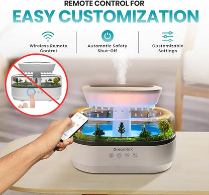 Dreamlax Rain Humidifier for Bedroom – Cool Mist Essential Oil Diffuser, White Noise Machine with 10 Nature Sounds, 7 LED Lights, Remote Control & Decorative Raindrop Lamp