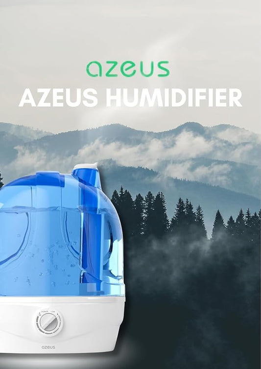 AZEUS 2.8L Large Capacity Ultrasonic Cool Mist Humidifier - Powerful Moisture Control for Comfortable Spaces, Lasts up to 30 Hours, Auto Shut-Off (BPA-Free)