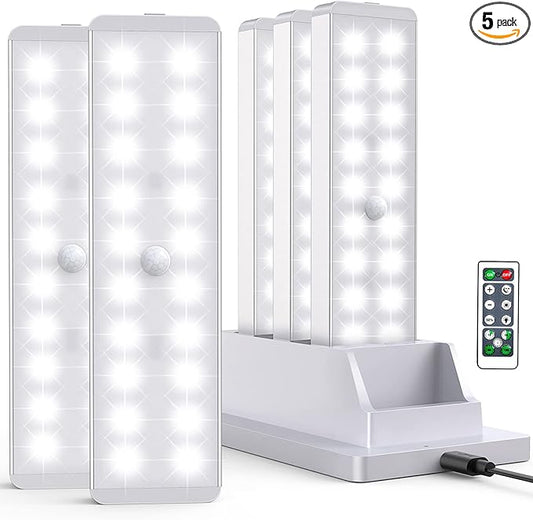LED Closet Light with Charging Station, 5 Pcs Dimmer Rechargeable Motion Sensor Under Cabinet Lighting, Stick-Anywhere Night Safe Light Bar for Wardrobe,Kitchen