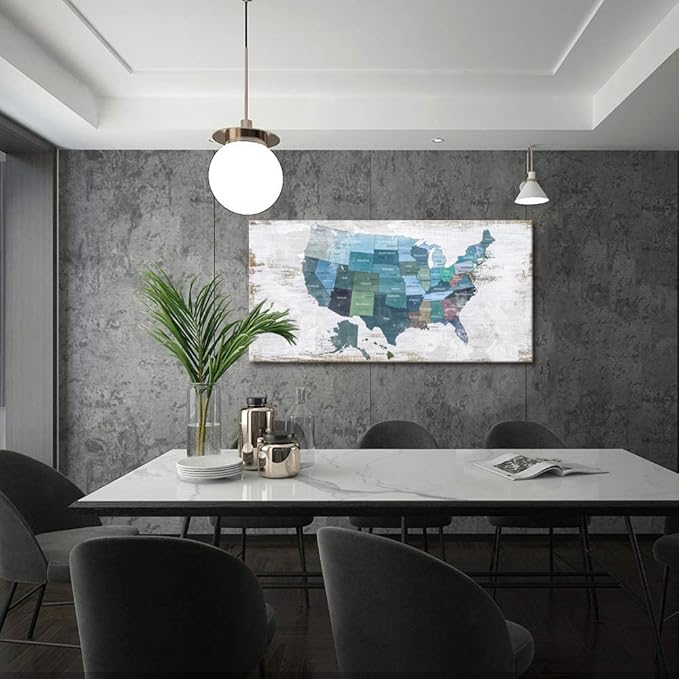 Map of The United States Wall Decor Map Canvas Wall Art for Wall Decoration Wood Background USA Canvas Prints for Bedroom Office Kitchen Home Wall Decor Framed Artwork Ready to Hang30"x60"