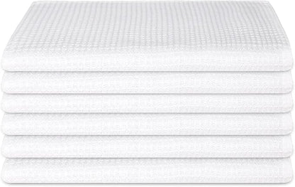Kitchen Towels Set of 6 Soft Premium Cotton Highly Absorbent Dish Towels 18x28 Inches, Washable & Reusable Tea Towel, Quick Drying Dish Cloths with Hanging Loop - White Solid