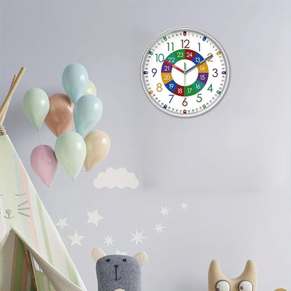 XFM Large Learning Clock for Kids Silent Non Ticking Battery Operated Colorful Teaching Time Clock 16 Inch Decorative Analog Clock for Kids Room Classroom School Playroom