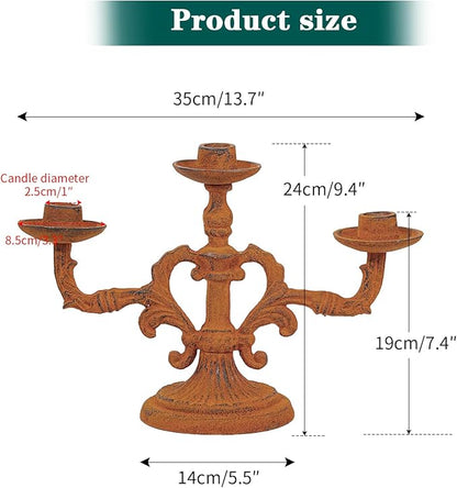 Sungmor Vintage 3-Arm Cast Iron Candelabra, 9.2" Tall Heavy-Duty Rustic Candle Holder for Home Decor, Decorative Candle Stand Centerpiece for Dinners/Weddings/Halloween/Christmas etc Festivals