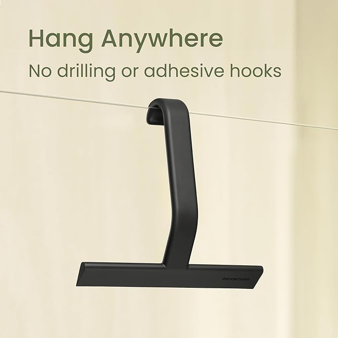 JustHang Shower Squeegee for Glass Doors, All-One-Piece Silicone with Built-in Hook Design for Easy Hanging and Cleaning, 10 Inch Black