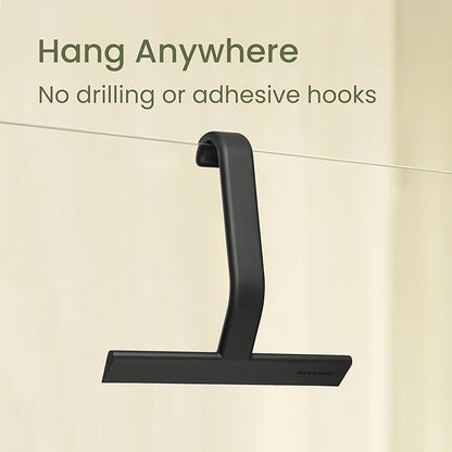 JustHang Shower Squeegee for Glass Doors, All-One-Piece Silicone with Built-in Hook Design for Easy Hanging and Cleaning, 10 Inch Black