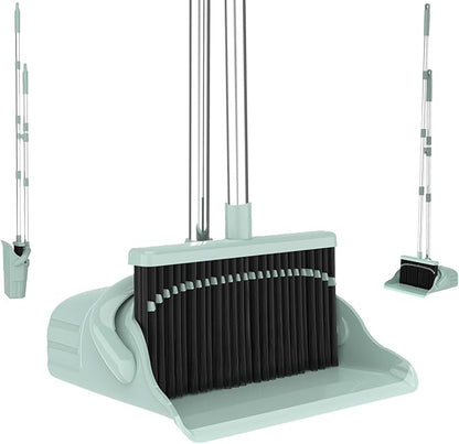 Broom and Dustpan Set – Heavy-Duty Broom and Dustpan for Home Cleaning Tool, Dustpan and Broom with Handle, Outdoor Broom and Dustpan Set • Your Home Essentials (Green)