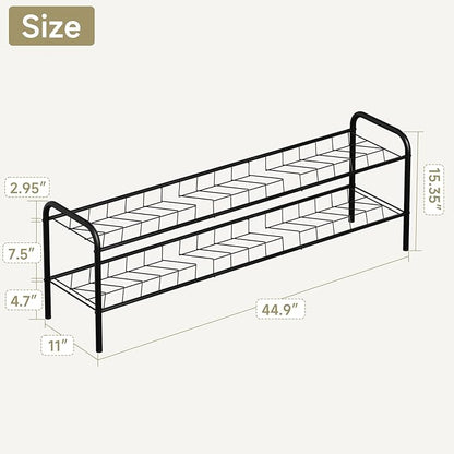 2-Tier Metal Shoe Rack, Free Standing Shoe Storage Rack for Entryway, Closet and Hallway (Black, 2-Tier-Long)