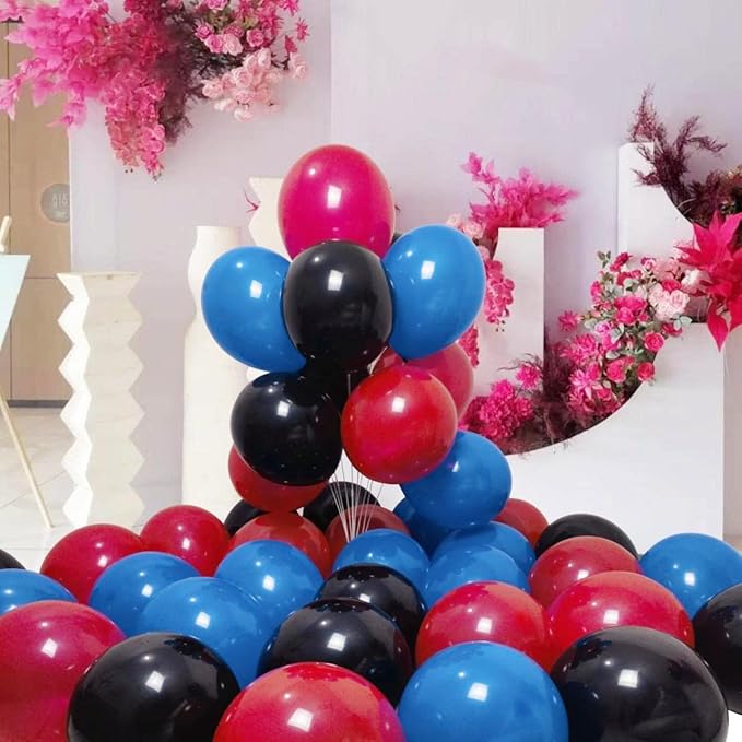 300 Pack Red Black Blue Balloons 100 of each of the 3 colors 12 inch Red Black Blue Latex Party Balloon Bulk for Various Party Events Decorations