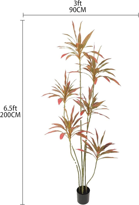 Artificial Cordyline Plant, Indoor Potted Plant, 6 Stems with Black Planter, Suitable for Large Indoor Living Room Decorations, Potted Plants, and Window Display Scenes (Red-7ft)