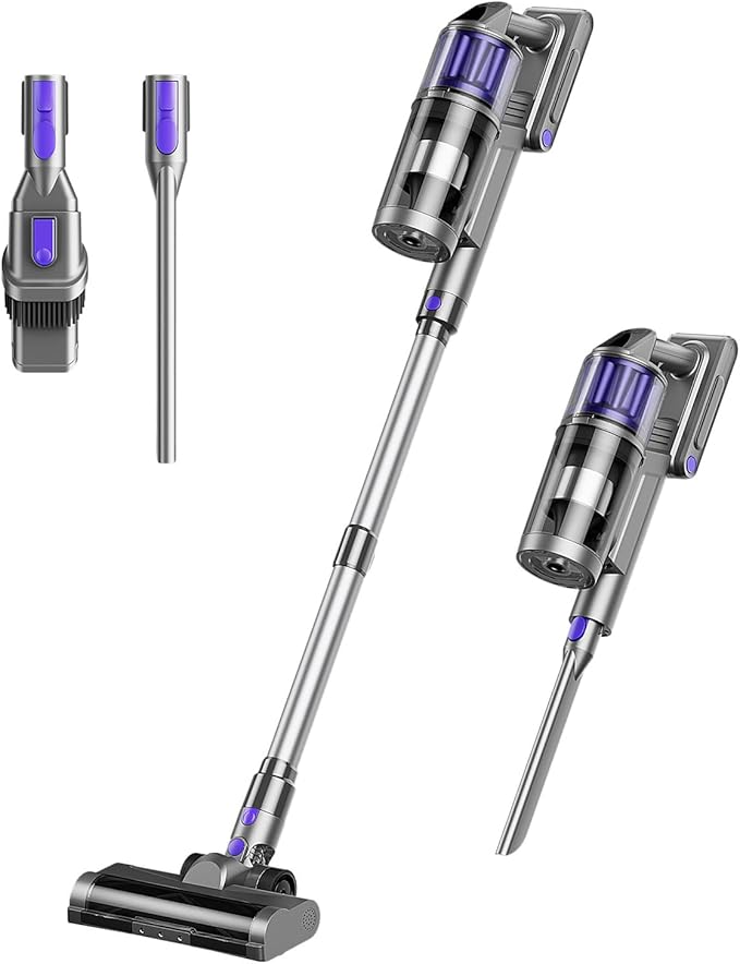 Cordless Vacuum Cleaner, Vacuum Cleaners for Home, 45KPA 550W Stick Handheld Portable 60 Mins Runtime Rechargeable Battery Pet Hair Hardwood Floor Vac, Household Lightweight Hand Vac, V10 Purple