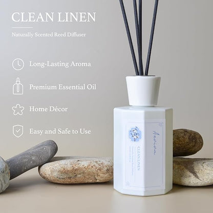 Reed Diffuser Set, 6.7 oz Clean Linen Scented Reed Diffusers for Home with Sticks, Home Fragrance Oil Scent Diffuser for Bathroom, Decor & Gift