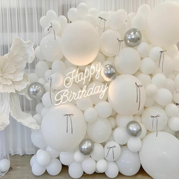 154pcs White Balloons Different Sizes 5/10/12/18 Inch Balloon Garland Kit,White Balloons for Balloon arch Birthday Weddings Anniversary Graduation Party Decorations