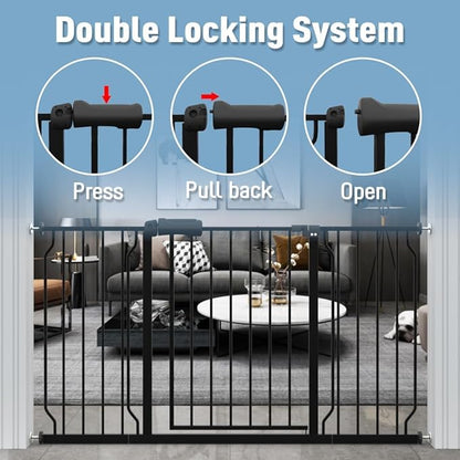 ALLAIBB Extra Wide Pressure Mount Baby Gate Auto Close Black Metal Child Dog Pet Safety Gates with Walk Through for Stairs,Doorways,Kitchen and Living Room (71.65-85.03"/182-218cm)