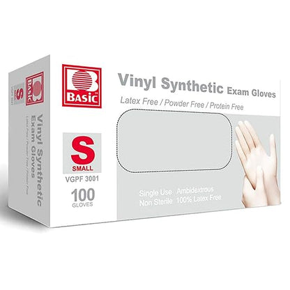 Jointown Basic Medical Clear Vinyl Exam Gloves - Latex-Free & Powder-Free - VGPF3001 (box of 100,Clear), Small