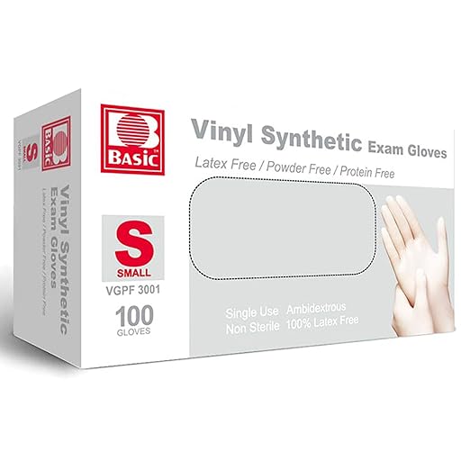 Jointown Basic Medical Clear Vinyl Exam Gloves - Latex-Free & Powder-Free - VGPF3001 (box of 100,Clear), Small