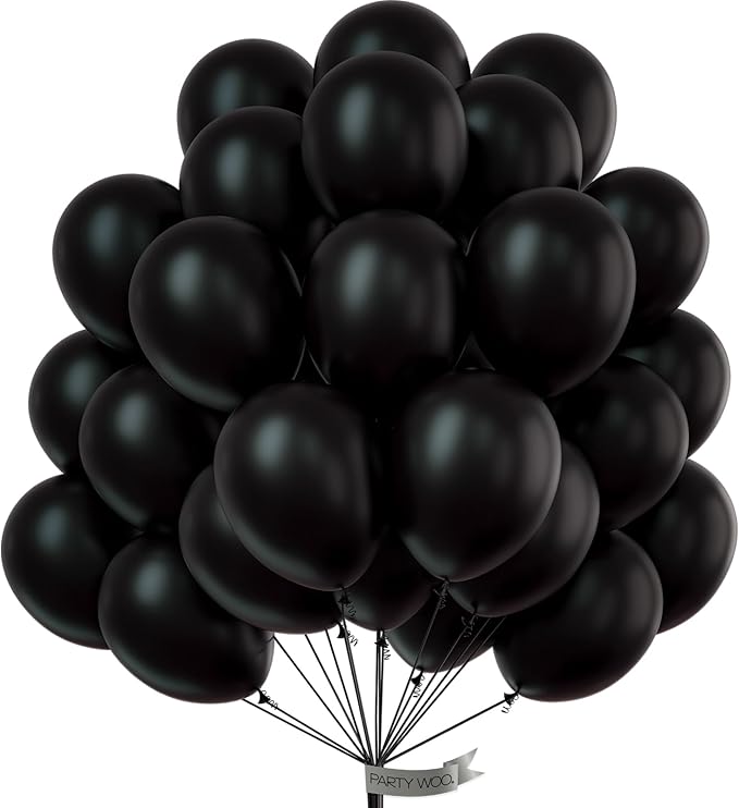 PartyWoo Black Balloons 50 pcs 12 Inch Matte Black Latex Helium Balloons for Graduation Halloween New Year Anniversary Birthday Retirement Party Decorations Black-Y18