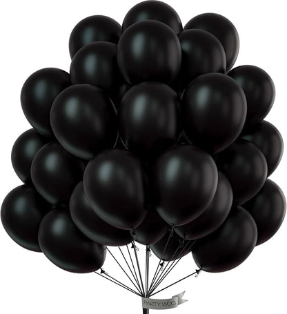 PartyWoo Black Balloons 50 pcs 12 Inch Matte Black Latex Helium Balloons for Graduation Halloween New Year Anniversary Birthday Retirement Party Decorations Black-Y18