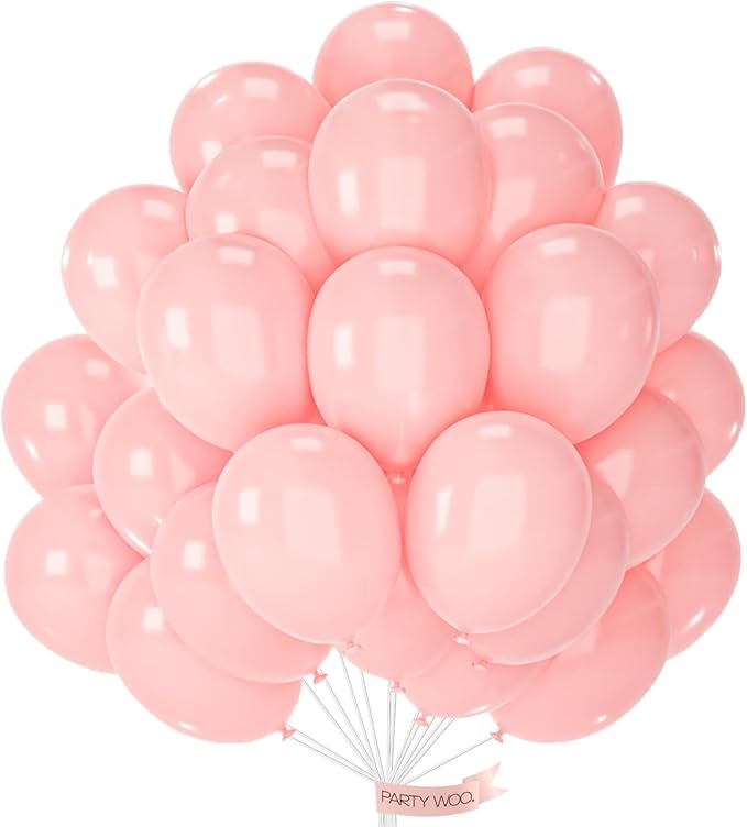 PartyWoo Light Pink Balloons 50 pcs 12 Inch Pastel Baby Pale Pink Orange Latex Helium Balloons for Baby Shower Gender Reveal Engagement Wedding Princess Birthday Party Decorations Pink-Q18