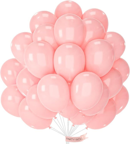 PartyWoo Light Pink Balloons 50 pcs 12 Inch Pastel Baby Pale Pink Orange Latex Helium Balloons for Baby Shower Gender Reveal Engagement Wedding Princess Birthday Party Decorations Pink-Q18