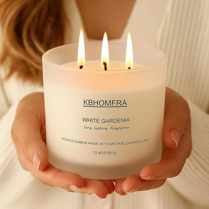 Scented Soy Wax Candle, 12.4 Oz Glass Jar, 70+ Hours Burn Time, Natural Essential Oils, Cotton Wick, Long Lasting Fragrance, Modern Contemporary Style (Gardenia+Pink Sands 2 Pack)