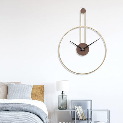 YISITEONE Large Decorative Wall Clock for Living Room,Metal & Walnut Dial Home Decor Silent Non Ticking Lightweight Clocks for Bedroom, Study, Office Decorations, 28.7''×21.6'',Gold