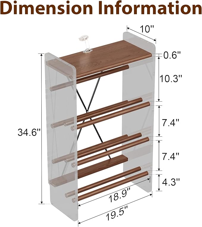 Free Standing Shoe Rack & Closet Shoe Shelf, for Entryway Small Space, Front Door, Garage, 4-Tier Slanted, Solid Wood & Acrylic Frame with Top Shelf Storage