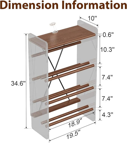 Free Standing Shoe Rack & Closet Shoe Shelf, for Entryway Small Space, Front Door, Garage, 4-Tier Slanted, Solid Wood & Acrylic Frame with Top Shelf Storage