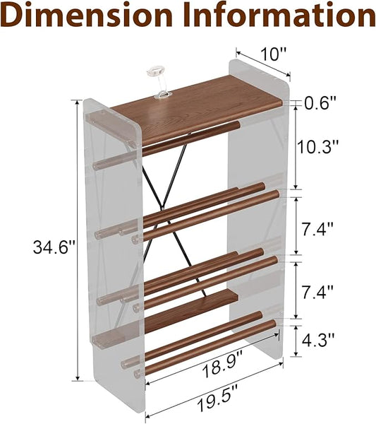 Free Standing Shoe Rack & Closet Shoe Shelf, for Entryway Small Space, Front Door, Garage, 4-Tier Slanted, Solid Wood & Acrylic Frame with Top Shelf Storage
