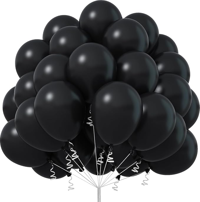Black Balloons 12 Inch, 50Pcs Black Balloon Matte Black Latex Balloons for Arch Black Party Helium Balloons for Birthday Wedding Baby Shower Halloween New Year Graduation Party Decorations