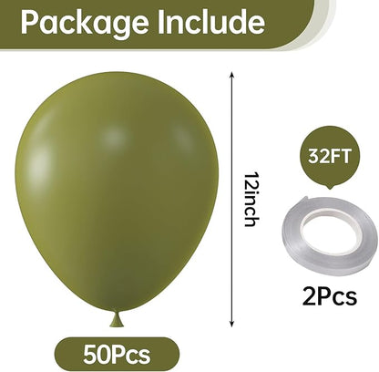 KALOR 12 Inch Avocado Green Balloons, 50 Pcs Latex Helium Balloons for Kid's Birthday Party, Baby Shower, Wedding, Graduate Party Decorations