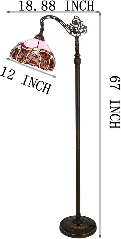 Tiffany Floor Lamp Stained Glass Lamp 18.88X12X67 Inch Angle Adjustable Arched Gooseneck Antique Reading Light (Pink Jewelry)