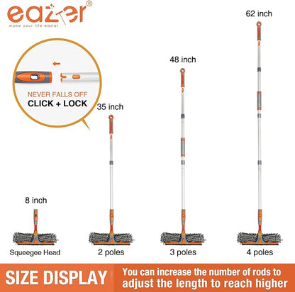 Eazer Squeegee Window Cleaner 2 in 1 Rotatable Window Cleaning Tool Kit with Elbow/Straight Extension Pole, 62‘’ Window Washing Equipment with Bendable Head for Indoor/Outdoor Car Glass