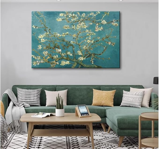 OKEXCKK Almond Blossom by Vincent Van Gogh Canvas Wall Art Modern Floral Painting Print Decor Famous Flowers Artwork Pictures for Bedroom Living Room Home Decoration 32"x48"