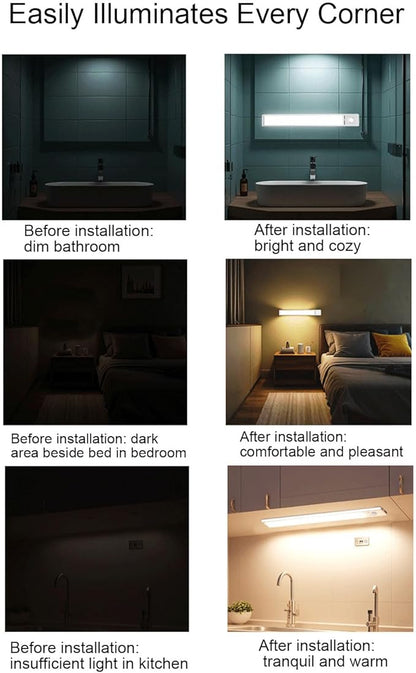 FTVOGUE 9.4in LED Motion Sensor Light Indoor Rechargeable Under Cabinet Lighting with 3 Color Temperatures 120 Wide Angle Sensor for Kitchen Closet Garage