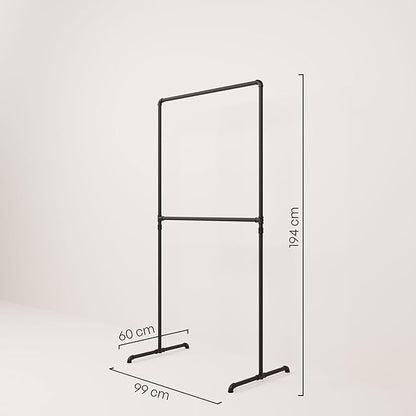 pamo Industrial Design garment rack - LAS I Black - freestanding Coat Rack for Walk-In Wardrobe Wall I Clothes Rack Made of Black Sturdy Pipes freestanding from Water Pipe