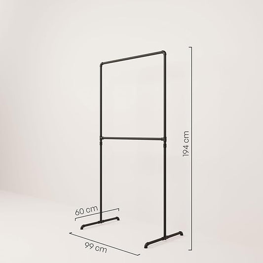 pamo Industrial Design garment rack - LAS I Black - freestanding Coat Rack for Walk-In Wardrobe Wall I Clothes Rack Made of Black Sturdy Pipes freestanding from Water Pipe
