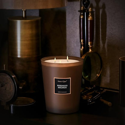 HomeLights Scented Candles | Large Jar Candle - 33.3 Oz. Natural Soy Aromatherapy Candles | Up to 70 Hours Burn Time with 3 Cotton Wicks, Home Decorative Fragrance Candles - Rosewood Macaron