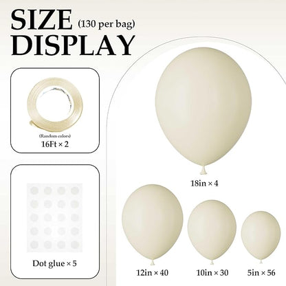 130PCS Ivory White Balloons, Latex Balloons Different Sizes 18/12/10/5 Inch, Helium Balloons with Ribbon, Party Balloon for Birthday Wedding Graduation Anniversary Baby Shower Decoration