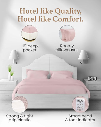 1000 Thread Count Egyptian Cotton Sheets Queen Size, 4 Pc Luxury Sheets Set, Long Staple 100% Cotton Sheets for Queen Size Bed, 16" Deep Pocket Hotel Style Sheets, Sateen Sheets Queen, Blush