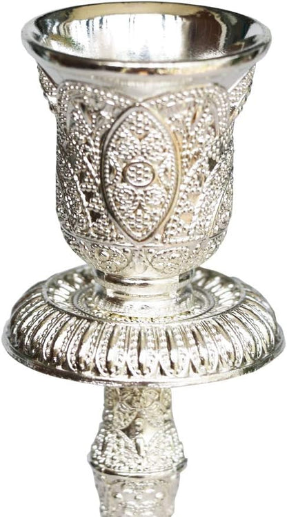 Silver Shabbat Candle Holder with Deluxe Engraved Design, Premium Silver Candlestick as Judaica Gift