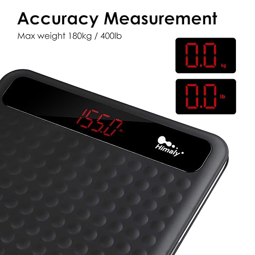 Digital Body Weight Bathroom Scale, High Precision Measurements Scales with Large Non Slip Silicone Platform and LCD Digital Display, 400lbs/180kg Capacity (Black)