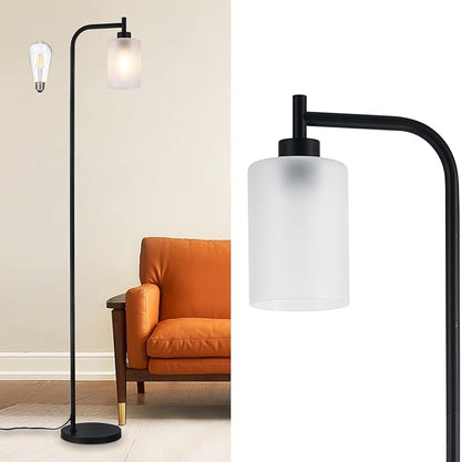 DLLT Floor Lamp Tall for Room: Black Standing Lamp with Frosted Glass Lampshade for Living Room - Modern Bright Lamp for Bedroom - Industrial Corner Floor Lamps for Office 8W Led Bulb Included
