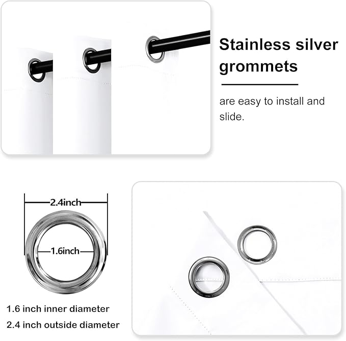 DWCN Curtains for Living Room, Solid Grommet Room Darkening Thermal Drapes for Bedroom - W52xL72 Inch Length, 2PCS, Pure White