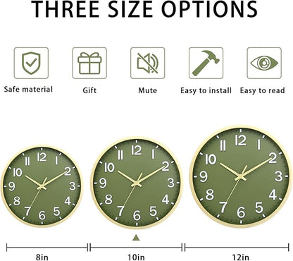 Wall Clocks Battery Operated 10 inch Modern Wall Clock,Silent Non Ticking Wall Clock for Living Room Bedroom Kitchen Office Classroom Decor (Green Gold)