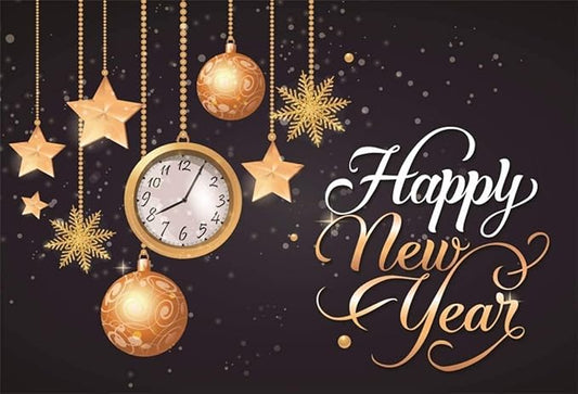 Leyiyi 8x6.5ft Happy New Year Backdrop Clock Vintage Eve Party Bokeh Halo Banner Snowflake Glitter Sequin Luxury Star Photo Background Merry Christmas Portrait Shoot Vinyl Studio Prop