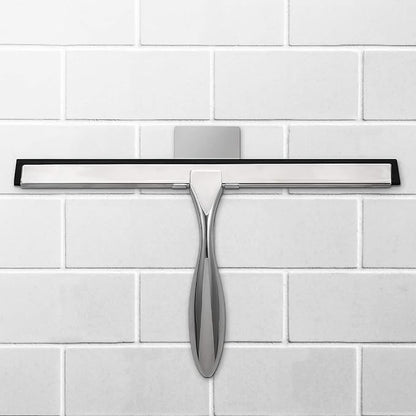 Simtive 12-Inch Shower Squeegee Set, Includes Shower Door Hook and Adhesive Hook, Squeegee for Shower Doors, Mirror and Window, Silver