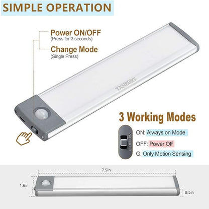 2 Pack Rechargeable Under Cabinet Lights with Motion Sensor - 30 LED 10 Inch, Wireless USB-C Magnetic for Kitchen, Bedroom, Wardrobe Closet Lighting