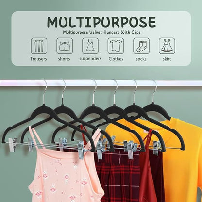 Stormix Baby Hangers, 24 Pack Non-Slip Kids Hangers with Clips - Heavy-Duty for Shirts, Pants, Skirts, Jackets, Coat (Black)