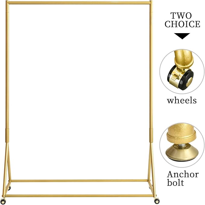 BOSURU Gold Pipe Clothing Racks Freestanding, Modern Metal Clothes Rack Heavy Duty, Easy Assemble Clothing Rack for Hanging Boutiques and Bedroom 47" L